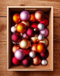 Christmas decorations in a box